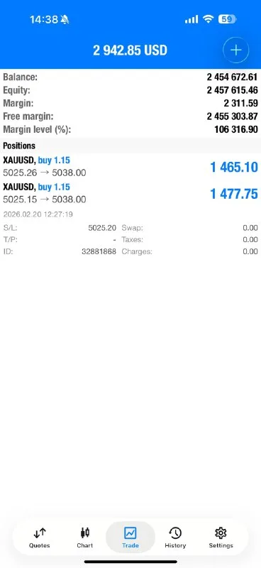 Mo's 140+ pips trade result (additional screenshot) — February 21, 2026