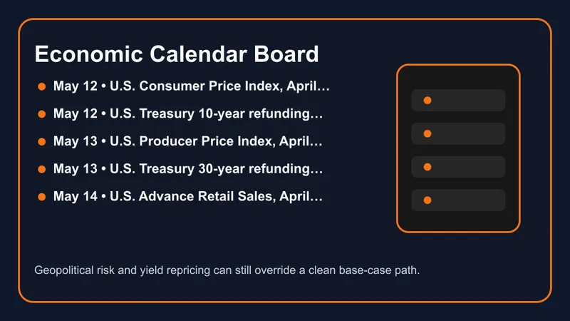 Economic calendar board for the weekly gold forecast