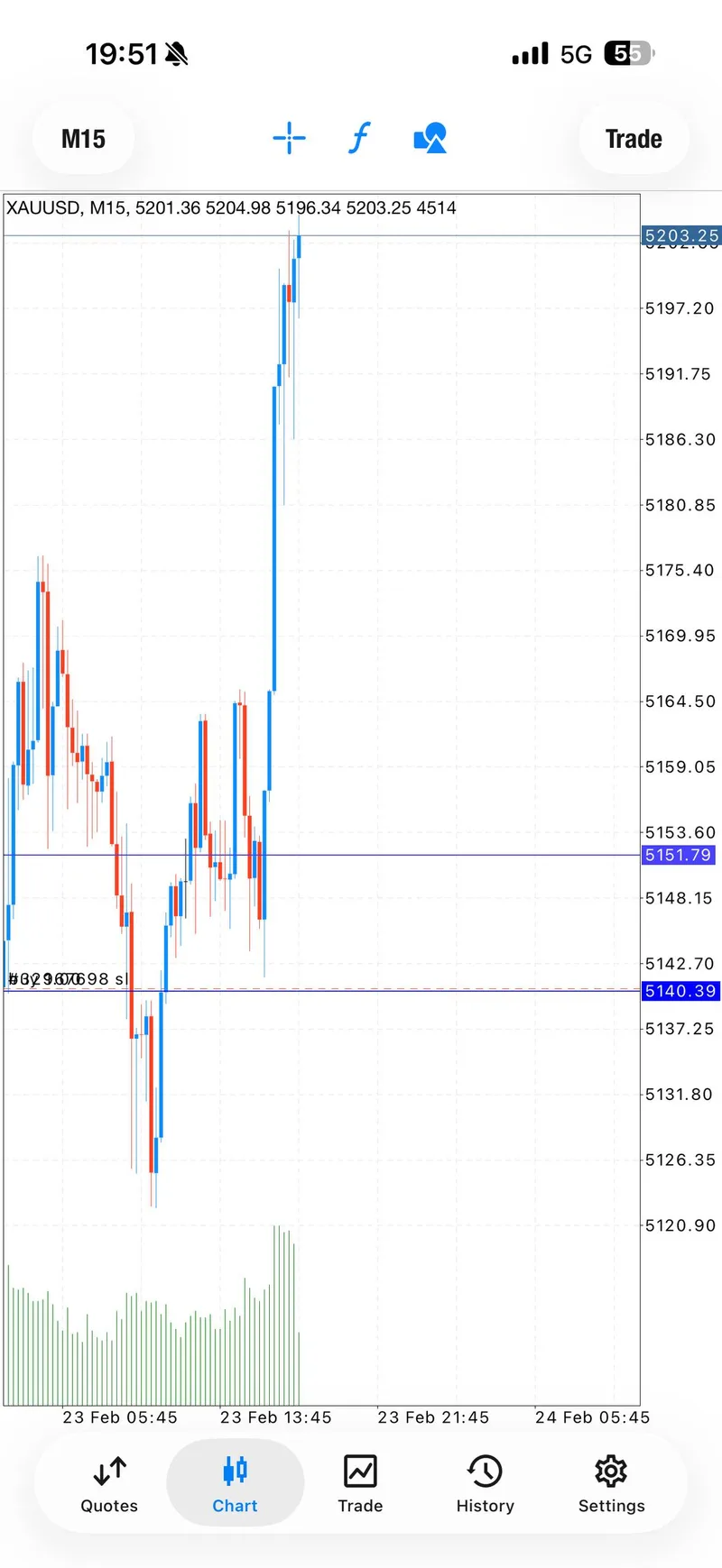 Gold trade performance screenshot February 24 2026