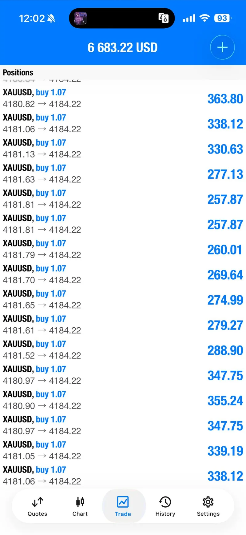 Selected public proof screenshot from the first July 3 BUY moving quickly.
