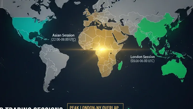 Best gold trading sessions showing Asian, London, and New York market hours for XAUUSD